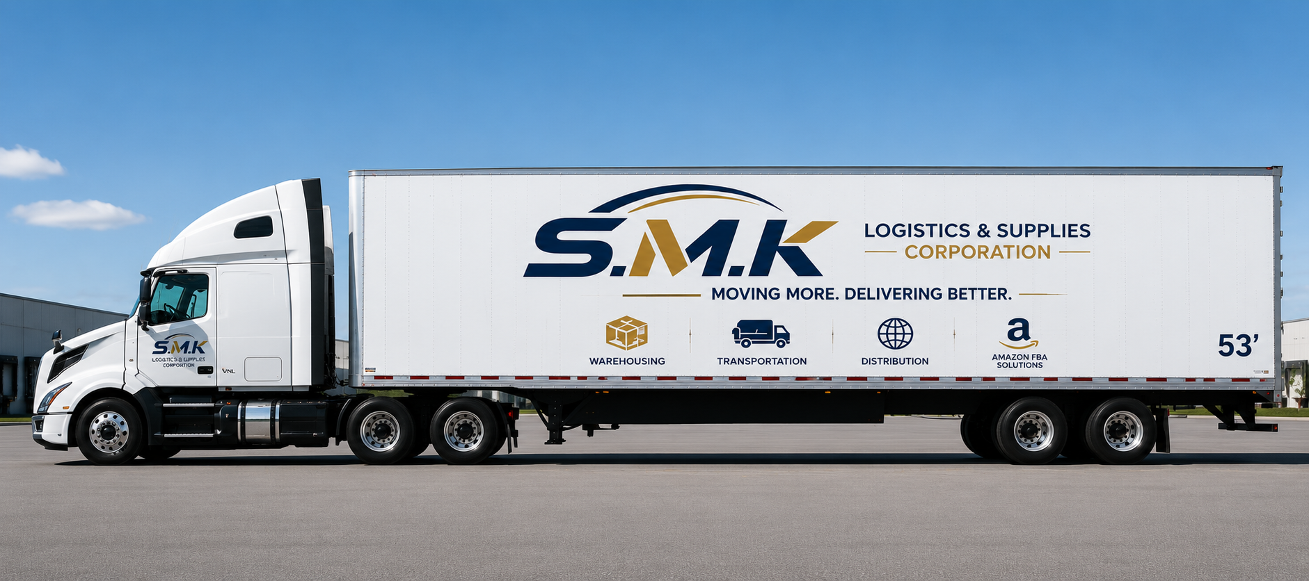 S.M.K branded Volvo semi truck with 53-foot trailer